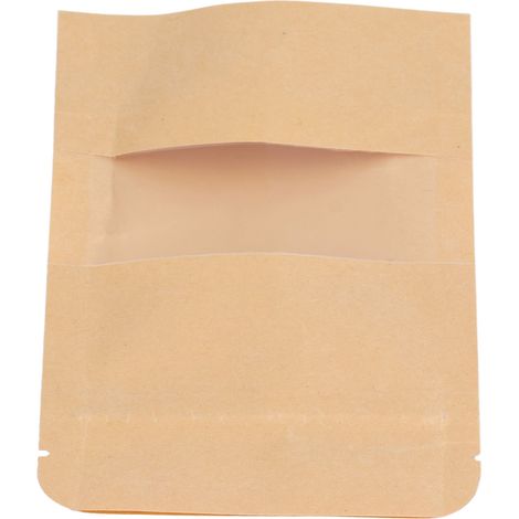 200 sachets en papier kraft refermables à fermeture éclair, 9 x 14 cm, avec fenêtre, pour aliments et café. (1/5)