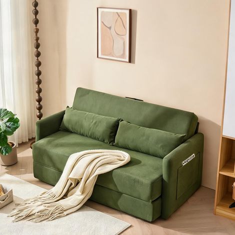 Canapé-lit vert en velours avec rangements latéraux 2 places (1/5)