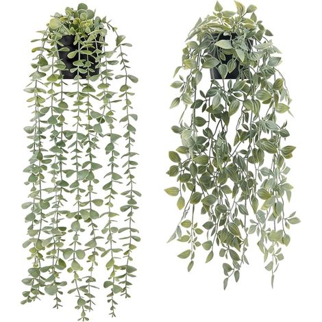 Lot de plantes artificielles à suspendre en pot pour intérieur ou extérieur, maison, étagère murale, terrasse, bureau (1/5)