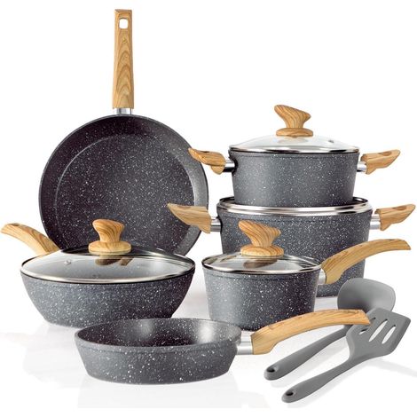 Set de casseroles et poêles induction 12 pièces gris granit antiadhésif sans PFOA (1/5)