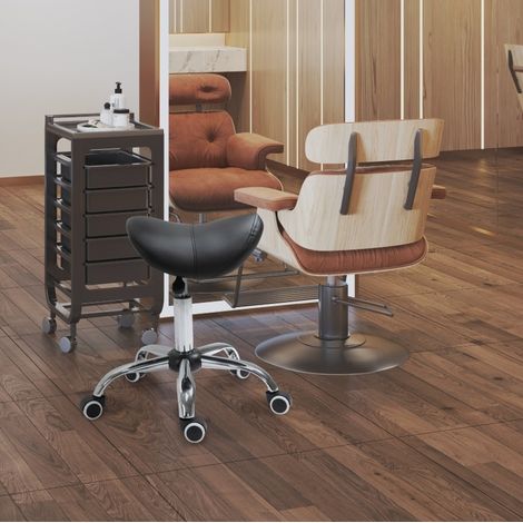 Tabouret selle en similicuir noir, réglable en hauteur 49-61 cm, 5 roulettes (1/5)