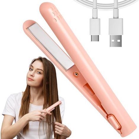 Lisseur - Fer à friser - Lisseur de voyage - Mini fer à friser - Lisseur - Plaques en céramique - Rechargeable par USB - Faible consommation (10 W) - Conception résistante à la chaleur (1/5)