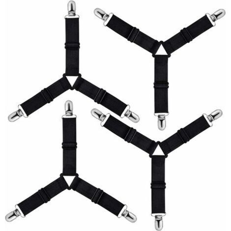 Triangle Tendeur Drap Housse Réglable, Fixation Sangle de Maintien pour Literie, Drap Lit, Housse Repassage, Matelas, Canapé (Noir, Lot de 4) (1/5)
