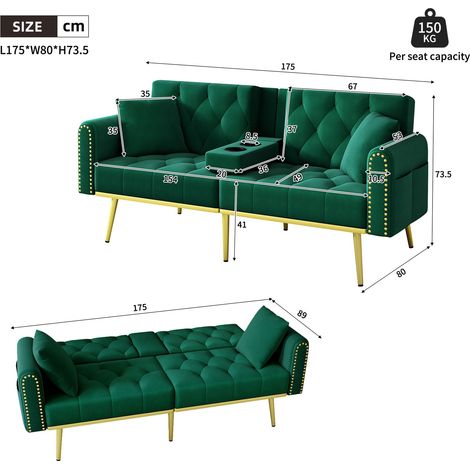 Modulares Sofa aus Samt in Grün 175 x 80 x 73.5 cm HOMAIRE (1/5)