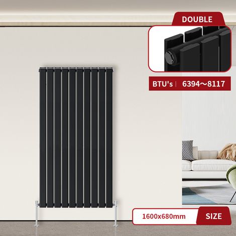 Flat Panel Radiator Black Vertical 1600 x 680mm Double Column (1/5)