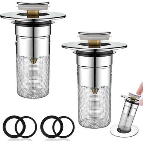 Bamyli 2-Piece Sink Drain Plug with Removable Filter, 34-40mm Stainless Steel Floor Drain Filter, Pop-up Sink Drain Filter for Bathroom and Kitchen (1/5)