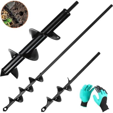 CYRILL –3PCS Tariere pour Perceuse Mèche Jardin Ø 80mm×300mm+ Ø 40mm×420mm+ Ø 40mm×220mm Foreuse Jardin en Spirale avec Gants Jardinage - Rapidement Creuser des Trous - Outil Foret Tariere Perceuse (1/5)
