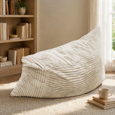 Pouf sedia letto grande bianco in velluto a coste OKWISH (1/5)