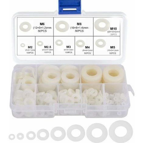 Rondelles plates rondes en nylon, entretoises en plastique, tailles M2, M2.5, M3, M4, M5, M6, M8 et M10, lot de 520 pièces (1/5)