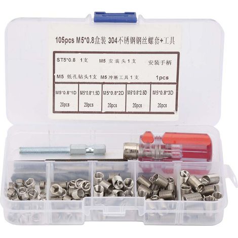 105Pcs Set Stainless Steel Wire Screw Sleeve Thread Repair Insert Kit Tool Set(M50.8)