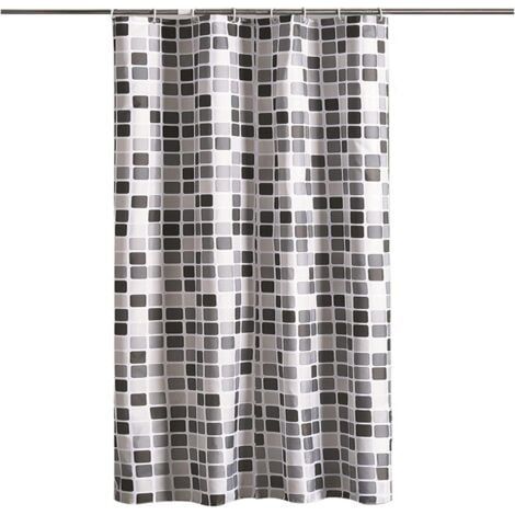 Rideau Douche, Noir et Blanc Rideau Douche, Mosaïque Rideau Douche, 8 Crochets, pour Salles de Bains, Toilettes (120 x180 cm, Mosaïque) (1/5)