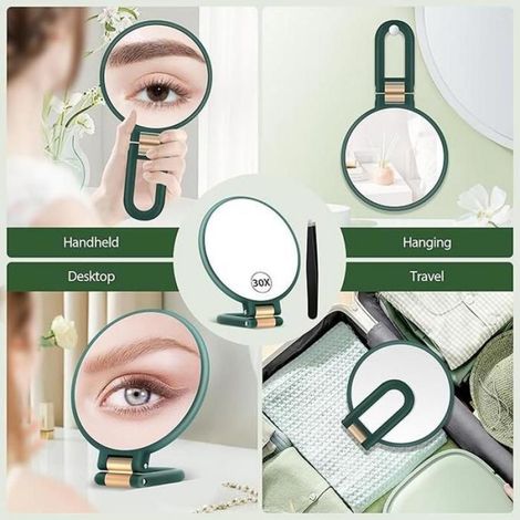 Miroir grossissant de poche, miroir de voyage double face avec grossissement 30x/1x, poignée réglable à 360° et pince de précision, (1/5)