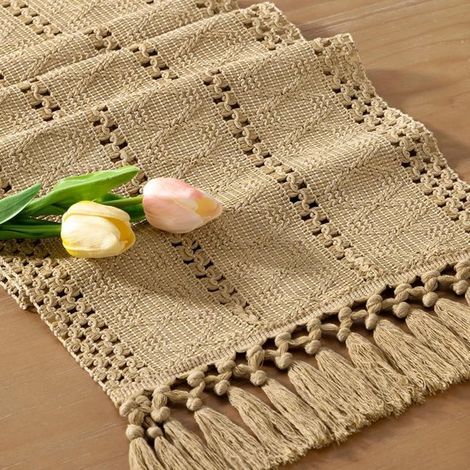 Camino de mesa bohemio para Pascua, primavera, estilo granja, yute, bambú, rústico, comedor, centro de mesa, bufanda, verde oscuro, 30160cm (1/5)