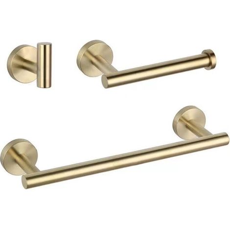 Set di accessori da bagno in oro da 3 pezzi, doccia in acciaio inossidabile SUS304 (gancio per accappatoio, porta carta igienica, barra portasciugamani da 16 pollici), stile contemporaneo