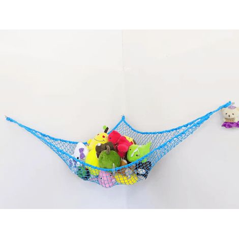 Filiyano-Hamac pour peluches, rangement suspendu pour jouets avec poche en filet, maille large de 2,5 cm pour ranger les jouets dans le hamac, bleu (1/3)