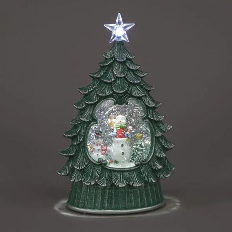 Light-Up Christmas Water Tree Snowman Scene with Timer & Ice White LEDs - 26cm