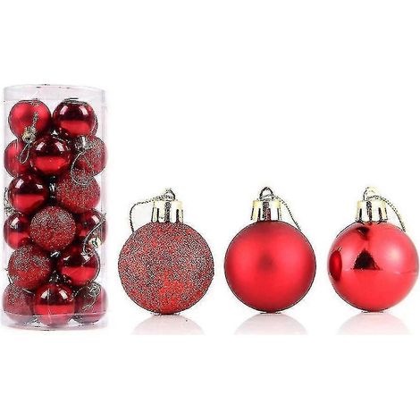 24er-Pack zarte, wiederverwendbare, hochglänzende Weihnachtskugeln als Christbaumschmuck oder Anhänger für Zuhause-4cm-Red (1/5)