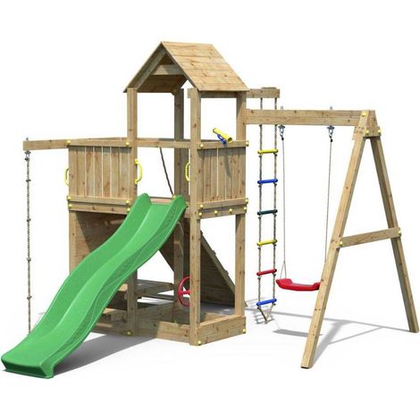 Fungoo ACTIVER KDI Casetta in legno con scivolo, altalena e scala