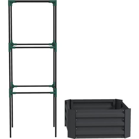 Hochbeet mit Rankgitter – 61 x 61 x 140 cm, offener Boden, dunkelgrau – wetterfest – Pflanzgefäß mit integrierter Stütze (1/5)