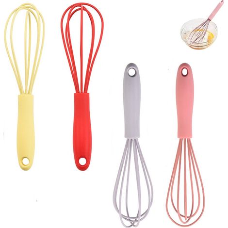 Set di 4 mini fruste manuali in silicone da 16,8 cm: sbattitore per uova, montalatte, utensile da forno per torte, panna e farina. (1/5)