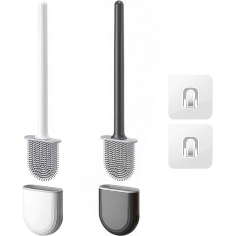 2 Pcs Brosse WC Silicone, Balai Brosse Suspendu Plate, Brosse Toilette Supports, Anti-Goutte Antibactérienne Balai WC Ventilée, Séchage Rapide Sans Odeur, Balayette WC Montage Mural/Au Sol
