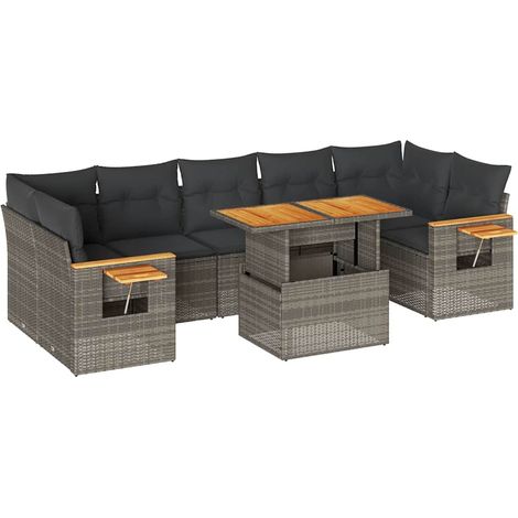 Maison Exclusive - Set Divano da Giardino 8pz con Cuscini Grigio Polyrattan Acacia (1/5)