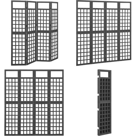 Biombo/Enrejado de 4 paneles madera de abeto negro 161x180 cm - Enrejado de madera - Divisor de habitación