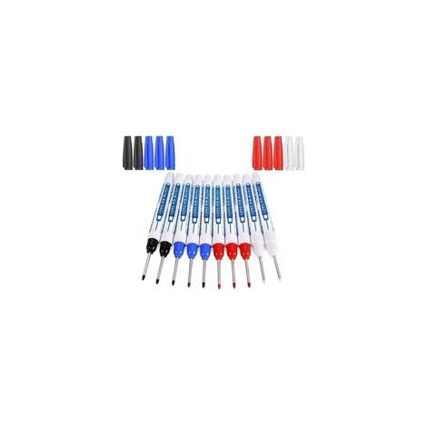 10pcs Marqueur Charpentier, Stylo Marqueur Indélébile à Pointe Longue de 30 mm, Marqueur de Precision Chantier pour Bois, Metal, Bricolage Outillage (Noir Bleu Rouge Blanc) (1/5)