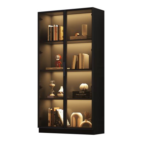 Zqoyn Vetrina in vetro con illuminazione a LED APP, vetrina a due ante con ripiani regolabili, 80 × 40 × 160 cm, vetrina su piedistallo, mobile da bagno