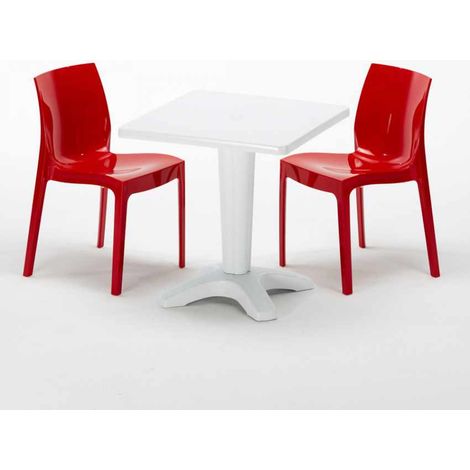 Mesa Cuadrada Blanca 70x70 cm y 2 Sillas De Colores Ice Patio - Rojo