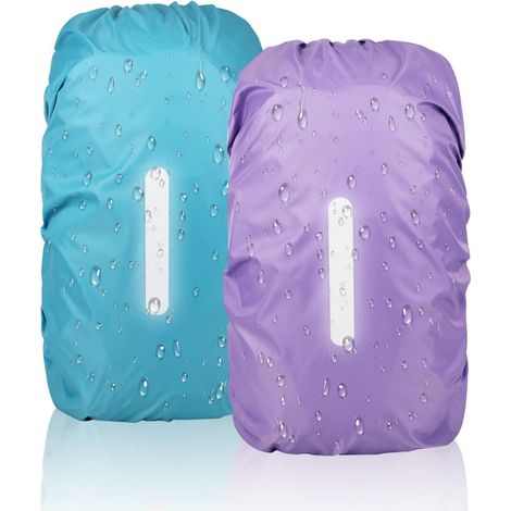 2Pièces Housse de Pluie pour Sac à Dos avec Bandes Réfléchissantes, 45L Housse de Sac à Dos Imperméable, Protection Sac à Dos Pluie Housse de Pluie Réfléchissante pour Cyclisme Scolarisation (1/5)