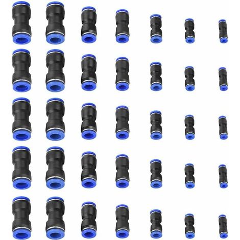 Connecteur Pneumatique,35Pcs Plastique Bleu Droit Connecteur Rapide d\'air raccords Pneumatiques Connecteur Raccords Rapides Raccords de Tuyauterie OD 4/6/8/10/12/14/ 16mm (1/4)