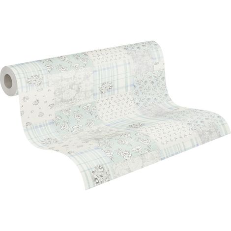 A.S. Creation Maison Charme 390664 Vliestapete Blumenoptik 10.05 x 0.53 m Hellblau Wohnzimmer Schlafzimmer Flur Küche Esszimmer Badezimmer Bad Arbeitszimmer Büro Diele (1/5)