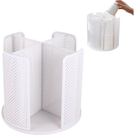Organisateur De Gobelets et De Couvercles Rotatifs, Porte Gobelet Rotatif à 360° en Papier avec 4 Compartiments, Support De Rangement pour Gobelets en Papier, pour Comptoir Salle De Bain Cuisine