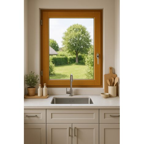 Finestra in legno a 1 anta H60 cm x L40 cm, lato telaio con maniglia a sinistra, GD MENUISERIES