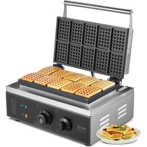 Gaufrier Commercial en Acier Inoxydable 1550W avec 10 Plaques Rectangulaires, Contrôle Température et Temps, Restaurant et Maison (1/5)