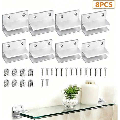 Lot de 8 pinces de verre en forme de F longues, 4 grandes et 4 petites, pour panneaux 8-12 mm, avec vis, aluminium (1/5)