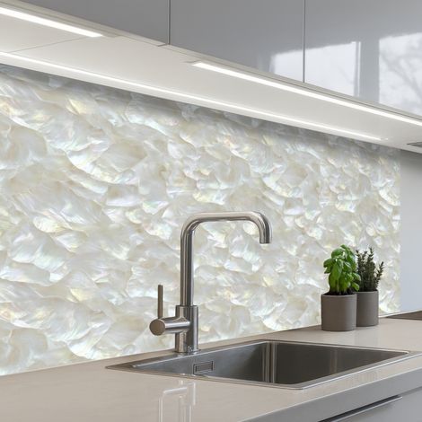 Kitchen Splashback Pearl Gloss - White - Shell 100x60 cm