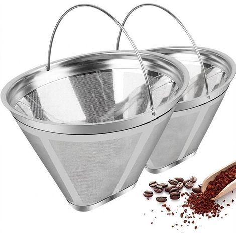 Zwei wiederverwendbare Edelstahl Kaffeefilter der Größe 4, für die manuelle Filterkaffeezubereitung, kein Filterpapier erforderlich. (1/5)