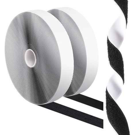Rouleau de 2,5 × 500 cm en Velcro noir extra-résistant, sans perçage, idéal pour accrocher des tableaux au mur, avec dos autocollant pour les coussins de canapé et les tapis. Ruban adhésif puissant po (1/5)