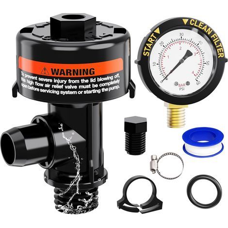 Vanne de purge d'air manuelle haut débit Pentair 98209800 – Avec manomètre intégré – Remplacement pour filtre piscine et spa, compatible FNS, Clean & Clear, Quad DE