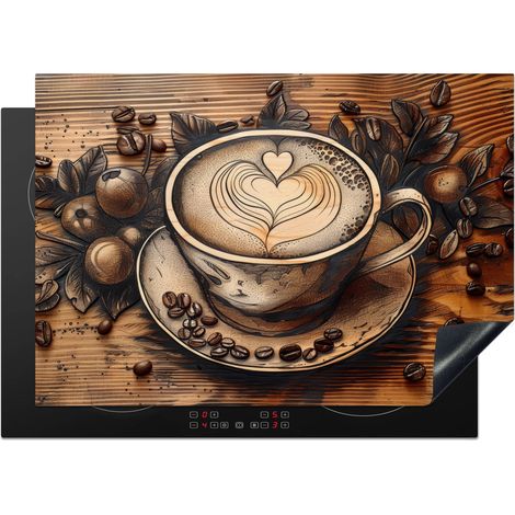 PROTEZIONE PER PIANO COTTURA A INDUZIONE Caffè - Vintage - Marrone - Tazza - Legno 75x52 (1/5)