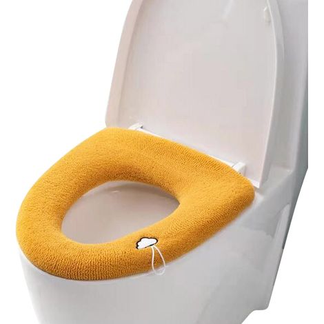 1 pièce Couvre-toilette tricoté universel, élastique avec anneau de fixation, lavable en machine, pour salle de bain domestique et hôtelière (1/5)