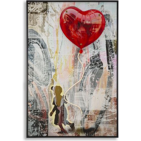 Stampa Artistica con LED e applicazione 3D su Tela Moden Heart - Quadro romantico 60x90 cm