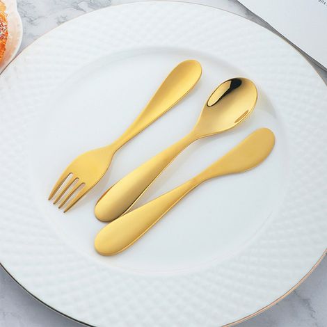 Couverts Enfants - Couteau Cuillère Fourchette En Acier Inoxydable 304 - Pour Repas Familiaux Et Extérieurs - Lot De 3 Pièces Jaune (1/5)