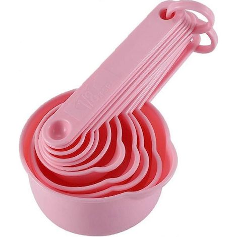 Ensemble de 11 tasses et cuillères doseuses gigognes, compatibles avec les pots à épices pour ingrédients secs et liquides (rose) (1/5)
