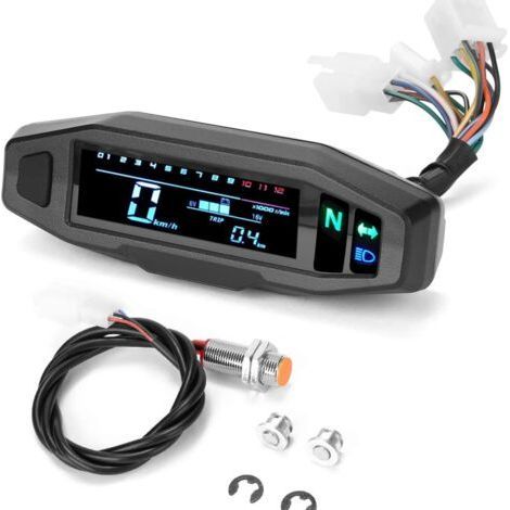 Compteur de vitesse numérique moto étanche HD – Affichage LCD antireflet – Compatible moteurs 1/2/4 cylindres – Odomètre multifonction (1/5)