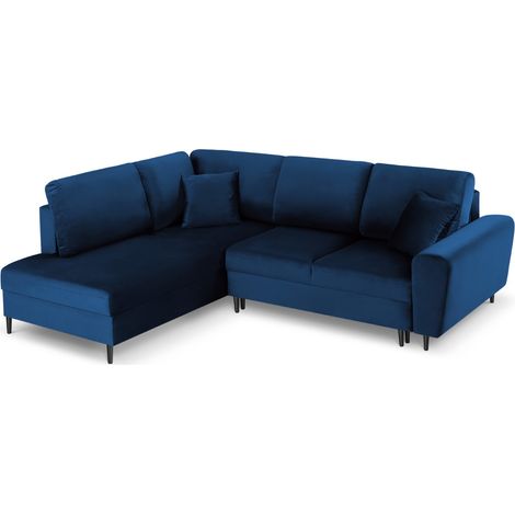 Canapé d'angle gauche convertible + box 5 places velours bleu roi (1/5)