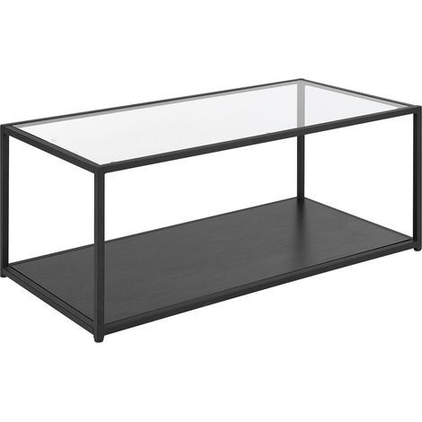 Mesa de centro tablero de cristal marco de metal negro 100 x 54 cm sala de estar minimalista moderna rectangular Medora