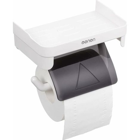 Porte Papier Toilette sans Percage, Derouleur Papier Toilette avec Etagere de Rangement, Porte Rouleau Papier Toilette Adhesif, Support Papier Toilette Mural, Blanc Matériau ABS-LIAIKI (1/5)